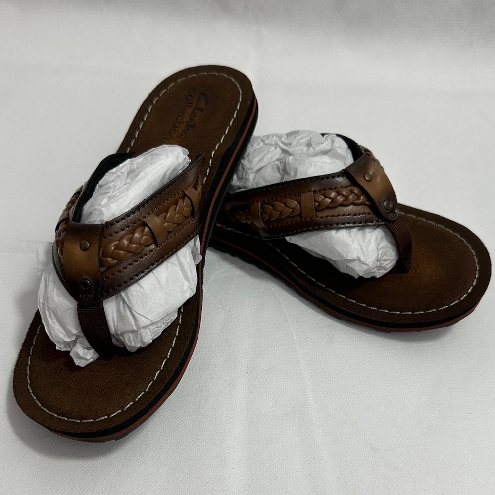 Clarks Dark Brown Leather Flip-Flops